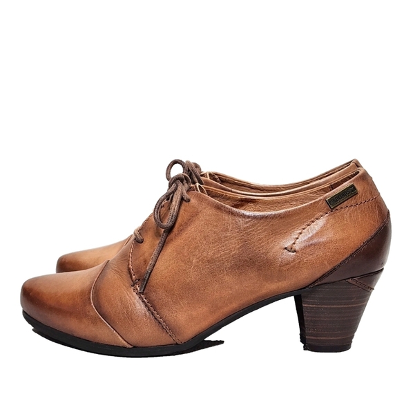 PIKOLINOS Lace-Up Oxford Heels Sz 39/8.5 Soft Tan Leather Pumps Made in Spain - Picture 4 of 15